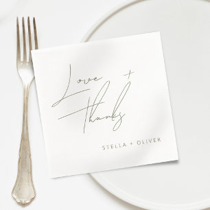 Modern Sage Green Script Love Thanks Paper Napkins