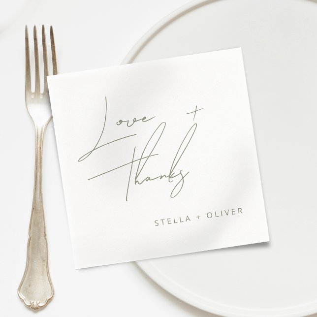 Modern Sage Green Script Love Thanks Paper Napkins (Modern Sage Green Script Love Thanks Paper Napkins)