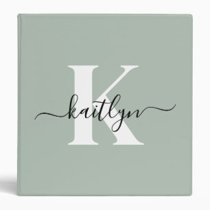 Modern Sage Green Script Monogram 3 Ring Binder