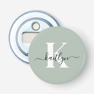 Modern Sage Green Script Monogram Bottle Opener