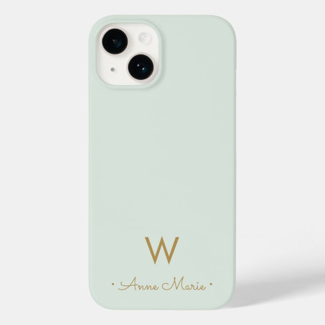 Modern Sage Green Script Monogram Case-Mate iPhone Case (Back)