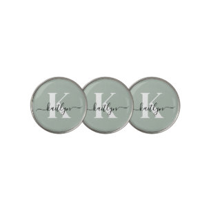 Modern Sage Green Script Monogram Golf Ball Marker