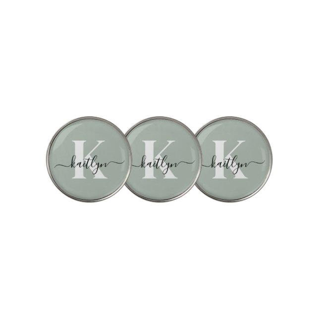 Modern Sage Green Script Monogram Golf Ball Marker (3 Up)