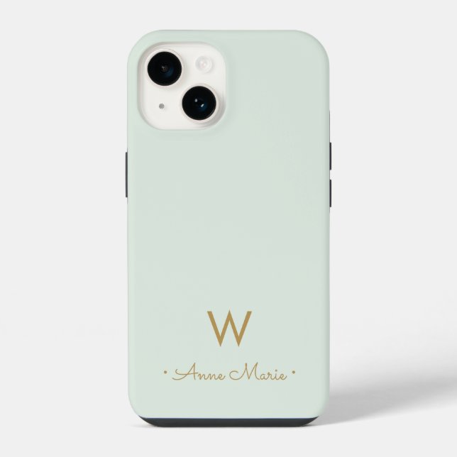 Modern Sage Green Script Monogram Iphone Case (Back)