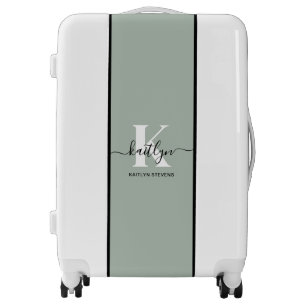 Modern Sage Green Script Monogram Luggage