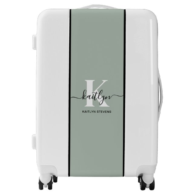 Modern Sage Green Script Monogram Luggage (Front)