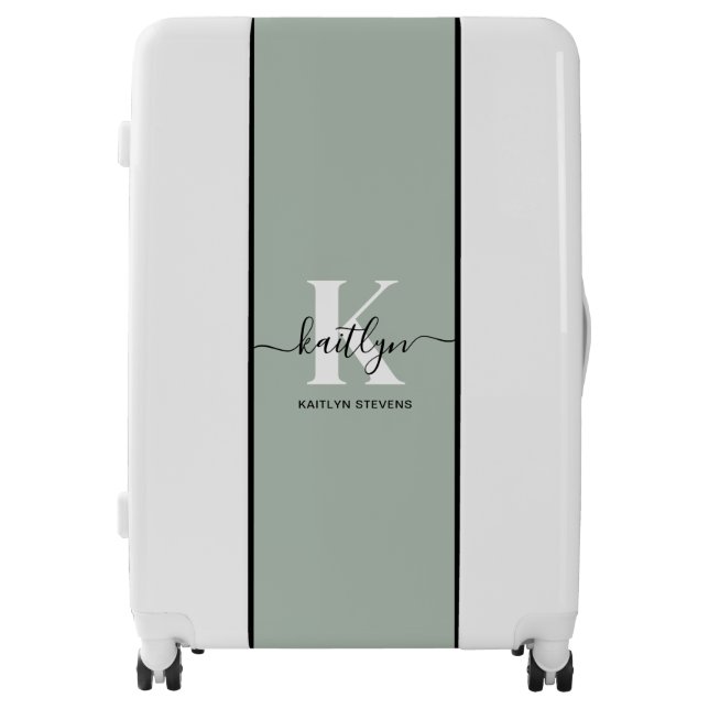 Modern Sage Green Script Monogram Luggage (Front)
