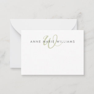 Modern Sage Green Script Monogram Note Card