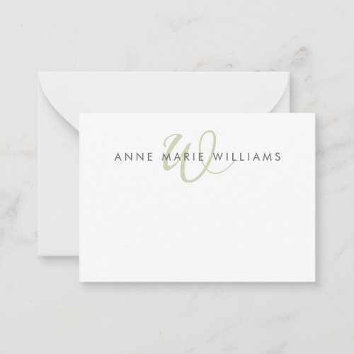 Modern Sage Green Script Monogram Note Card