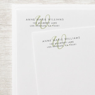 Modern Sage Green Script Monogram Return Address Envelope