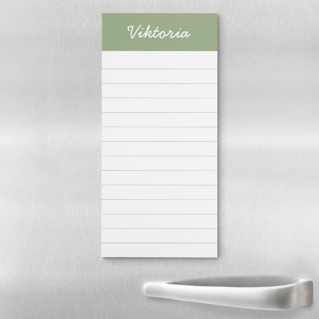 Modern Sage Green Script Name Grocery List Magnetic Notepad