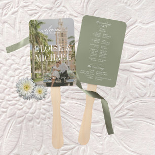 Modern Sage Green Script Wedding Ceremony Program Hand Fan