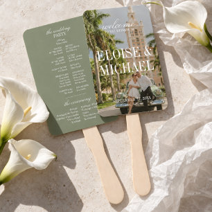 Modern Sage Green Script Wedding Ceremony Program Hand Fan