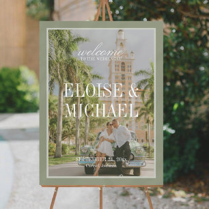 Modern Sage Green Script Wedding Photo Welcome Foam Board