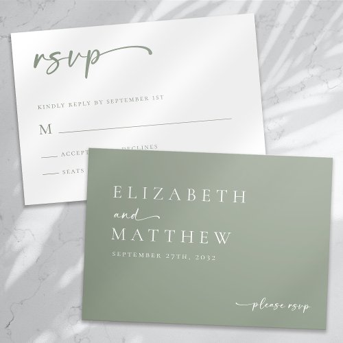 Modern Sage Green Script Wedding RSVP Card