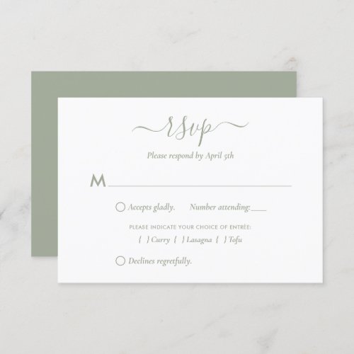 Modern Sage Green Script Wedding RSVP Cards