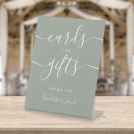 Modern Sage Green Signature Script Cards And Gifts Pedestal Sign<br><div class="desc">This elegant sage green minimalist cards and gifts sign is perfect for all celebrations. Designed by Thisisnotme©</div>