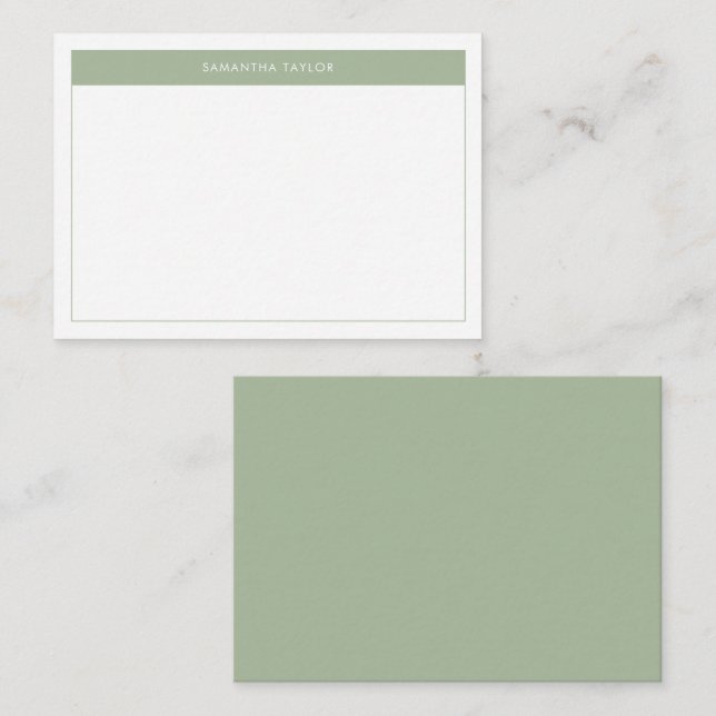Modern Sage Green Simple Border Name Budget Note Card (Front/Back)