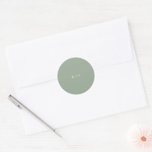 Modern Sage Green Simple Monogram Wedding Classic Round Sticker