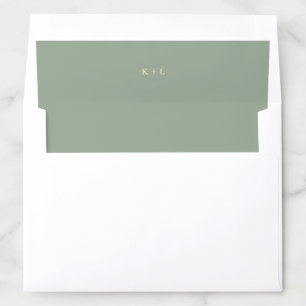 Modern Sage Green Simple Monogram Wedding Envelope Liner