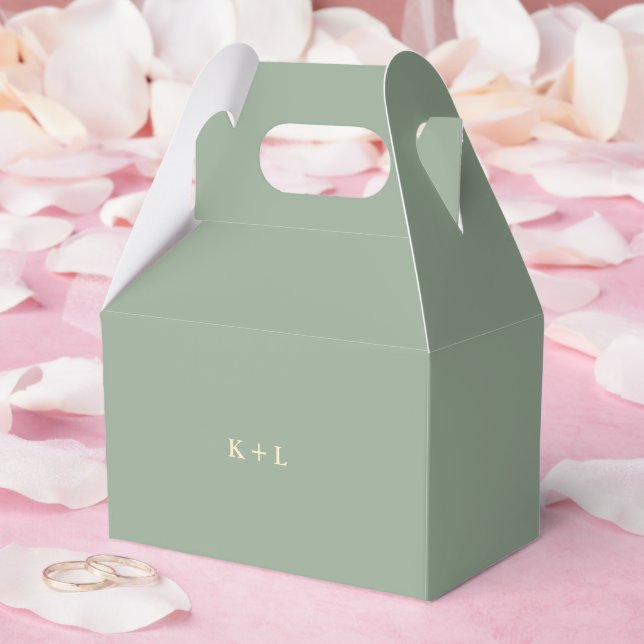 Modern Sage Green Simple Monogram Wedding Favor Boxes (Wedding)