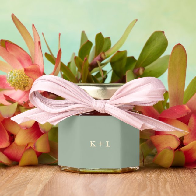 Modern Sage Green Simple Monogram Wedding Honey Jar Favors (Insitu (Wedding))