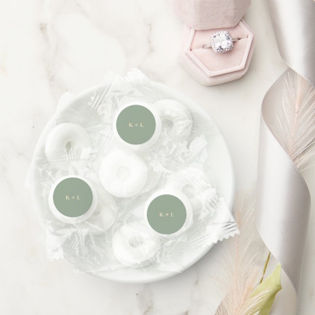 Modern Sage Green Simple Monogram Wedding Life Saver® Mints (Wedding)