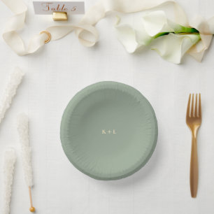Modern Sage Green Simple Monogram Wedding Paper Bowls