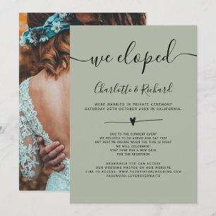 Modern sage green simple we eloped wedding photo announcement