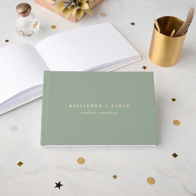 Modern Sage Green Simple Wedding Guest Book (Front Open)