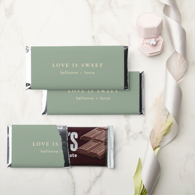 Modern Sage Green Simple Wedding Hershey Bar Favors (Front)
