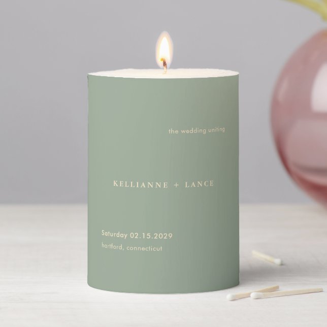 Modern Sage Green Simple Wedding Pillar Candle (In Situ)