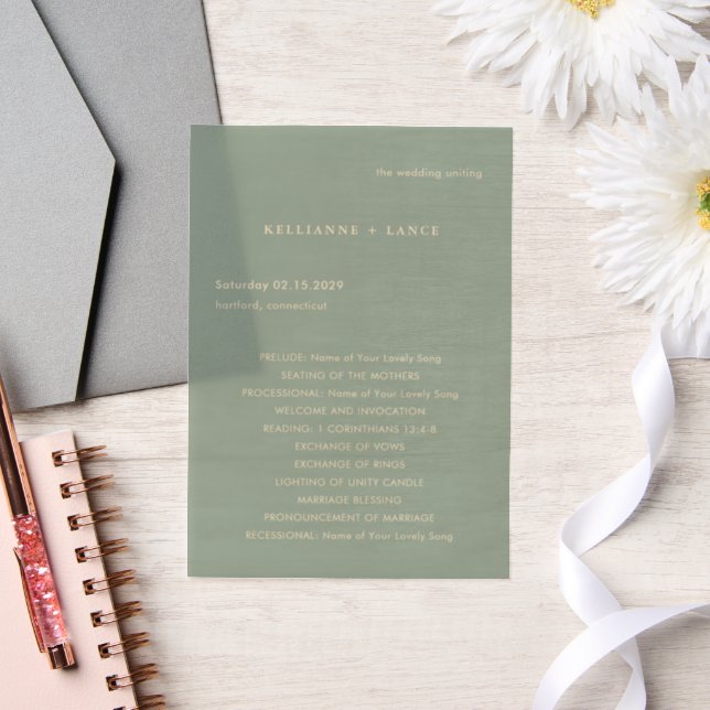 Modern Sage Green Simple Wedding Program (Wedding)