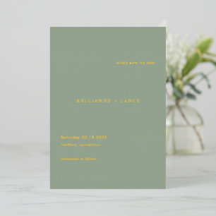 Modern Sage Green Simple Wedding Save the Date Foil Invitation