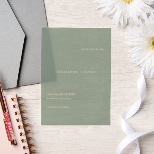Modern Sage Green Simple Wedding Save the Date Vellum Invitations