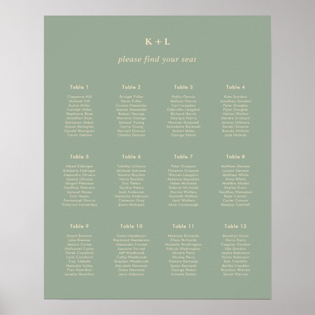Modern Sage Green Simple Wedding Seating Chart (Front)