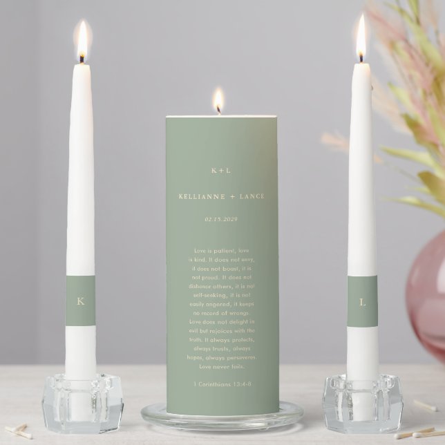 Modern Sage Green Simple Wedding Unity Candle Set (In Situ)
