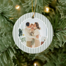 Modern Sage Green Stripes Christmas Family Photo