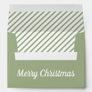 Modern Sage Green Stripes Christmas Return Address Envelope