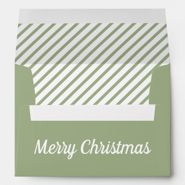 Modern Sage Green Stripes Christmas Return Address Envelope (Back (Bottom))