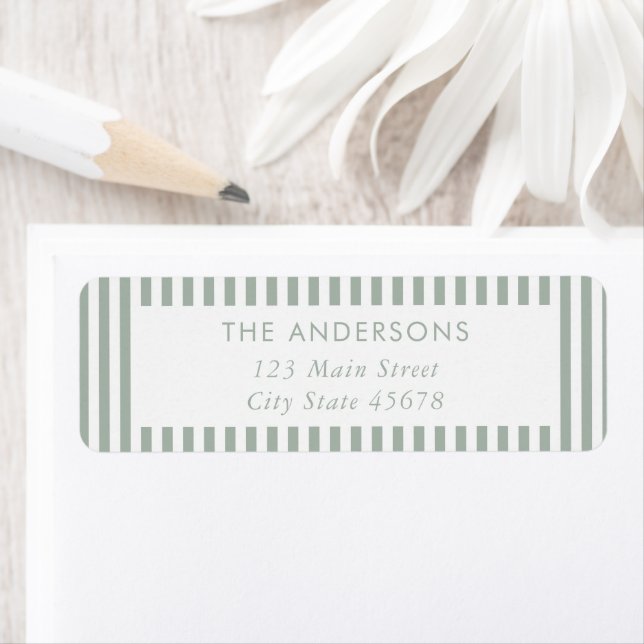 Modern Sage Green Stripes Return Address Label (Insitu)