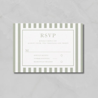 Modern Sage Green Stripes Wedding  RSVP Card