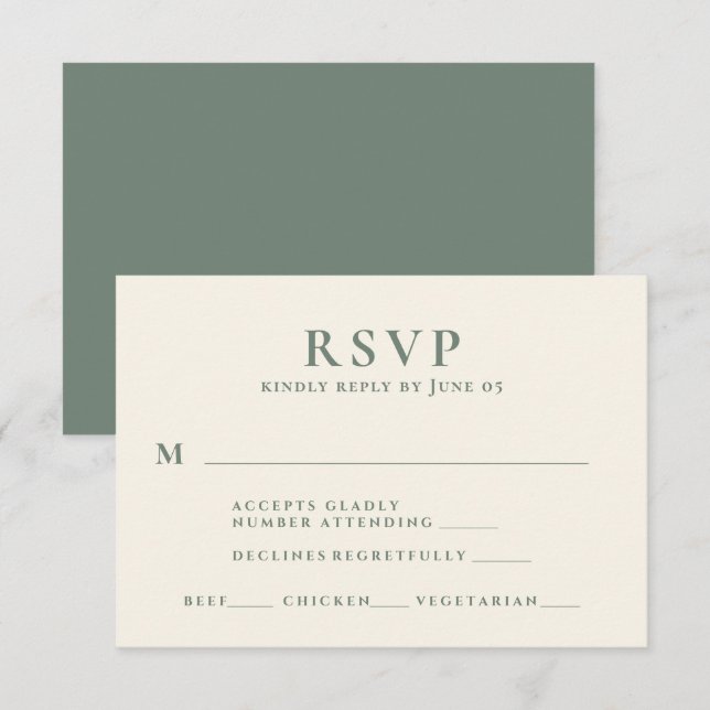 Modern Sage Green Text Meal Choice Wedding RSVP Card (Front/Back)