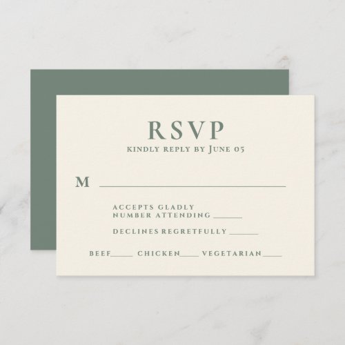 Modern Sage Green Text Meal Choice Wedding RSVP Card