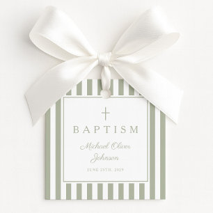 Modern Sage Green Thank You Baptism Favor Tags