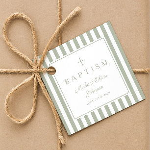 Modern Sage Green Thank You Baptism Favor Tags