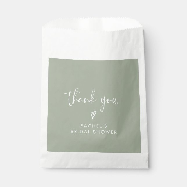 Modern Sage Green Thank You Bridal Shower Favor Bag (Front)