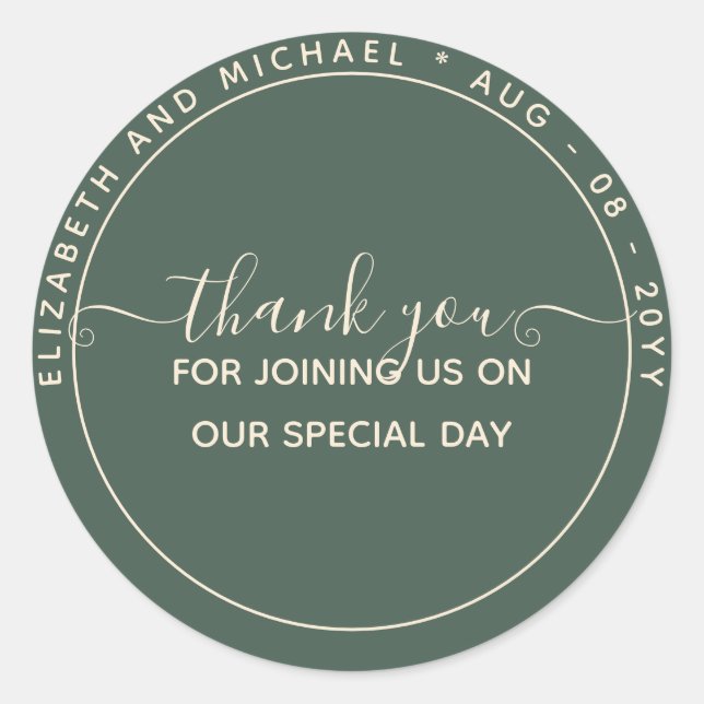 Modern Sage Green Thank You Favor Classic Round St Classic Round Sticker (Front)