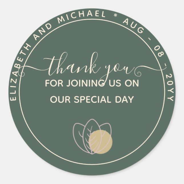 Modern Sage Green Thank You Favor Classic Round Sticker (Front)