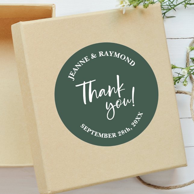 Modern Sage Green Thank You Script Wedding Favor Classic Round Sticker (Creator Uploaded)